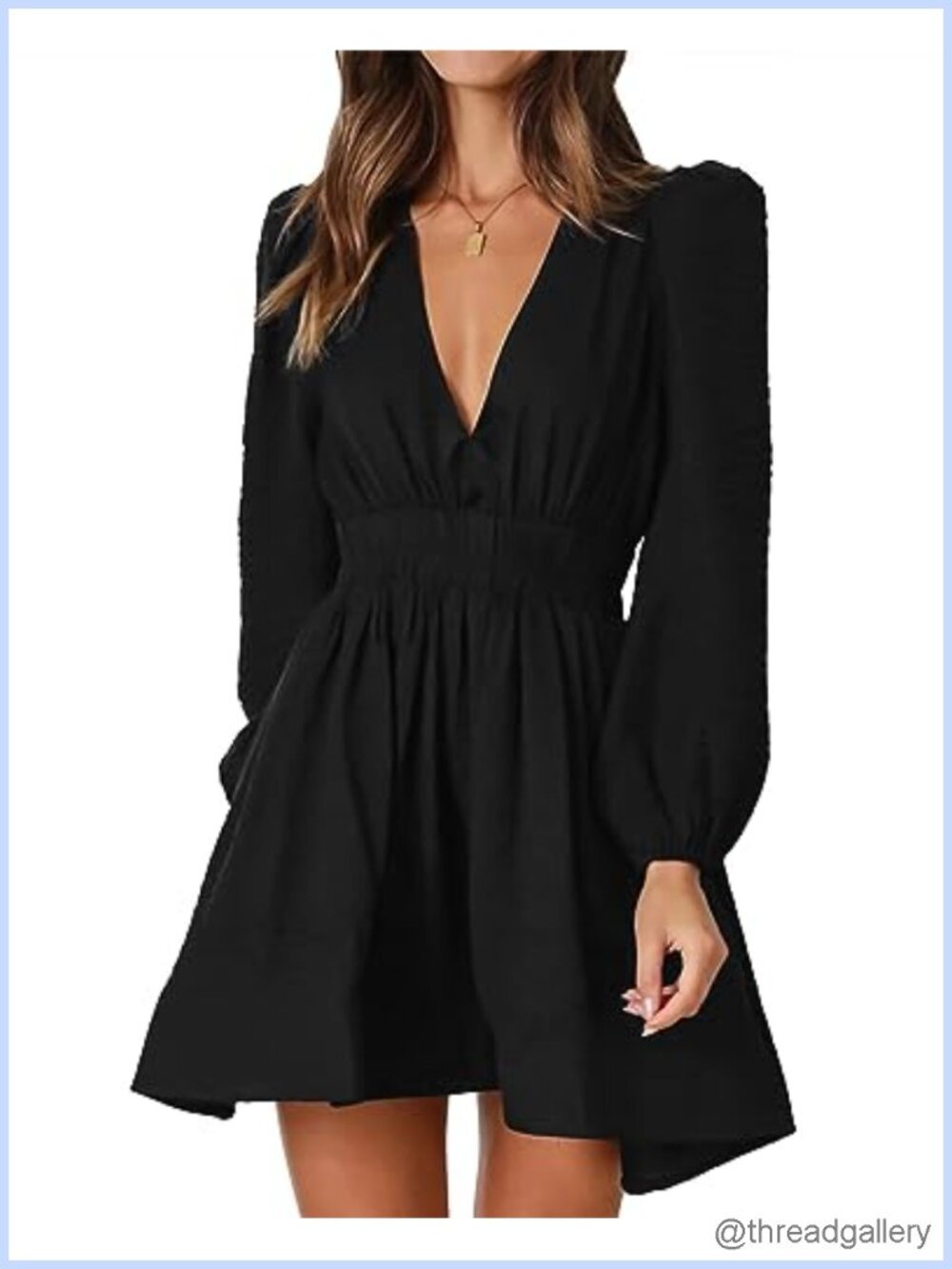 Mini Deep V Long Sleeve A-Line Flowy Dress for Cocktail Wedding Guest